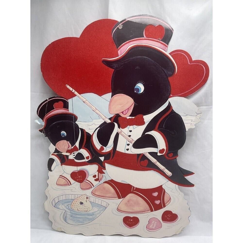 Vintage Valentine’s Day Die Cut Penguin Wall Decoration  Hard To Find